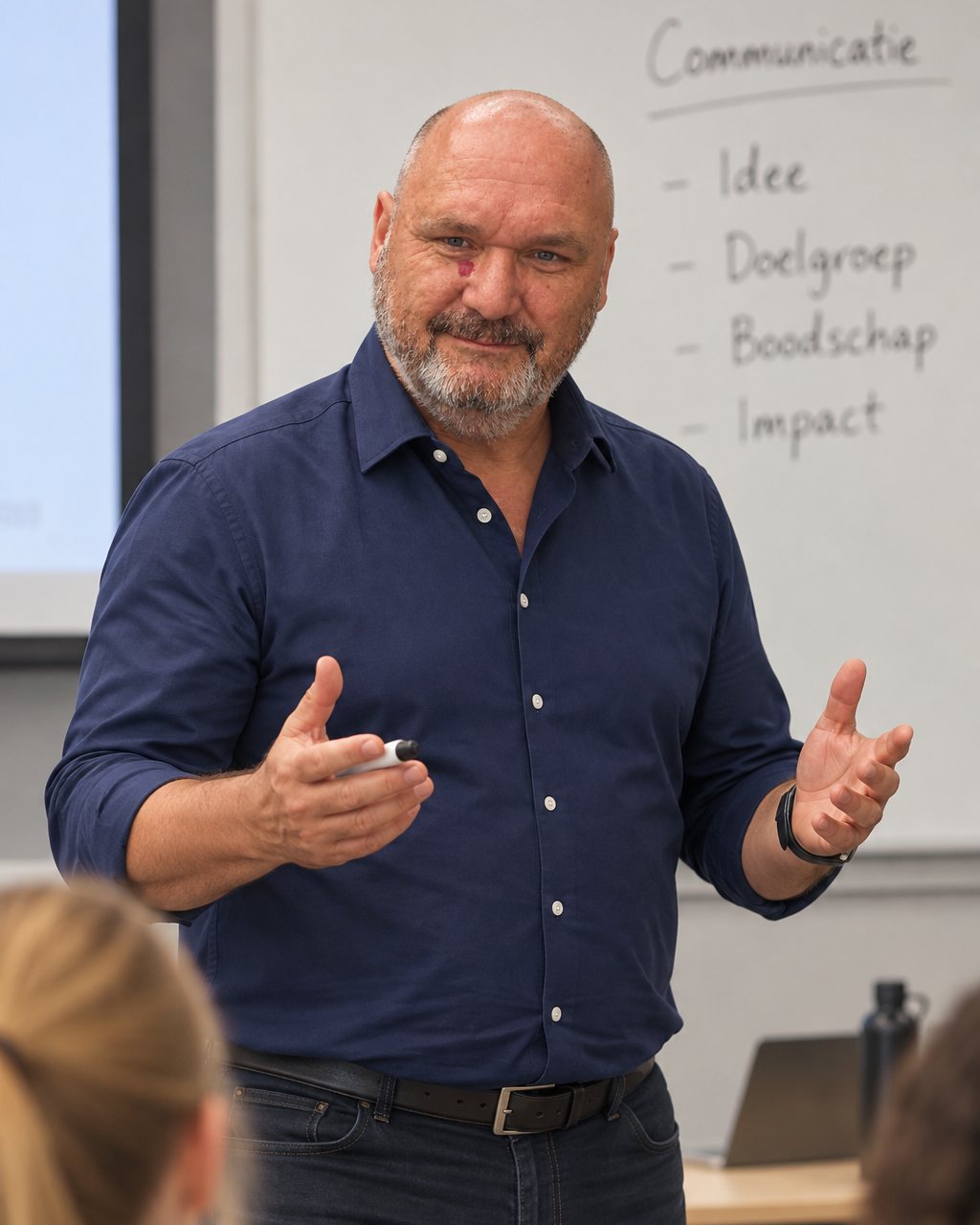 Bas van den Beld geeft les voor de klas